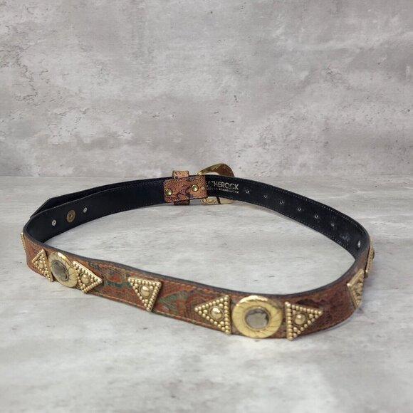 Leather Rock Womens Leather Belt Metal Buckle Studded 27-32 Western Boho 6051 - Picture 5 of 12